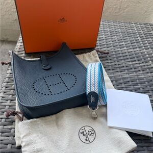 HERMÈS Evelyne Amazone TPM 16 Bleu De Prusse Clemence Box Dust Bags Receipt Copy